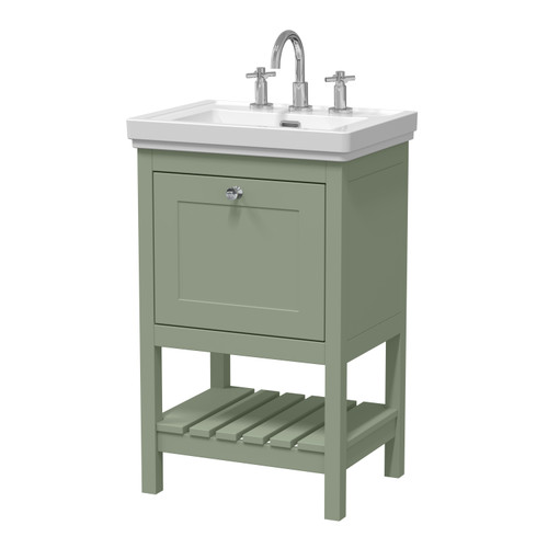 Hudson Reed Bexley Fern Green 500mm Floor Standing Single Drawer Vanity Unit and Classic Basin with 3 Tap Holes - BEX823B Main Image
