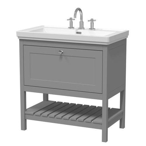Hudson Reed Bexley Cool Grey 800mm Floor Standing Single Drawer Vanity Unit and Classic Basin with 3 Tap Holes - BEX227B Main Image