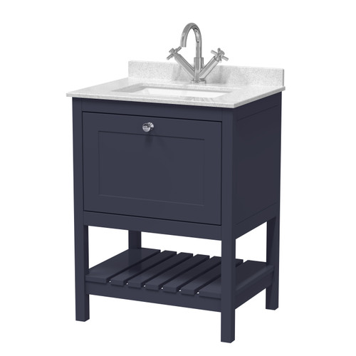 Hudson Reed Bexley Indigo Blue 600mm Floor Standing Single Drawer Vanity Unit and Marble Top Basin with 1 Tap Hole - BEX325WS1 Main Image