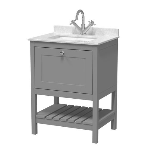 Hudson Reed Bexley Cool Grey 600mm Floor Standing Single Drawer Vanity Unit and Marble Top Basin with 1 Tap Hole - BEX225WS1 Main Image