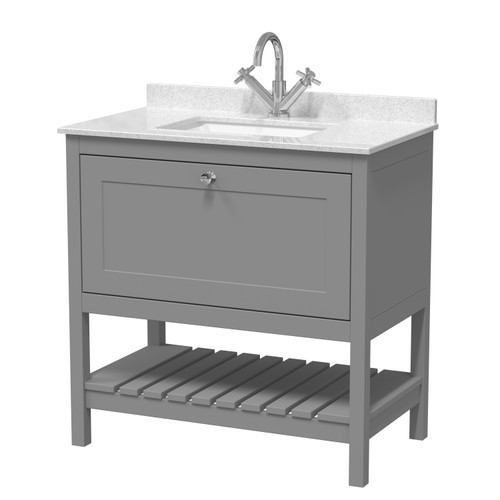Hudson Reed Bexley Cool Grey 800mm Floor Standing Single Drawer Vanity Unit and Marble Top Basin with 1 Tap Hole - BEX227WS1 Main Image