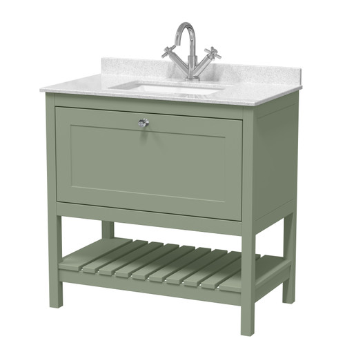 Hudson Reed Bexley Fern Green 800mm Floor Standing Single Drawer Vanity Unit and Marble Top Basin with 1 Tap Hole - BEX827WS1 Main Image