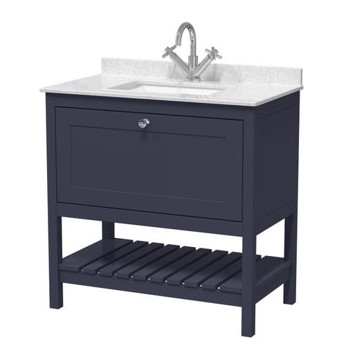 Hudson Reed Bexley Indigo Blue 800mm Floor Standing Single Drawer Vanity Unit and Marble Top Basin with 1 Tap Hole - BEX327WS1 Main Image