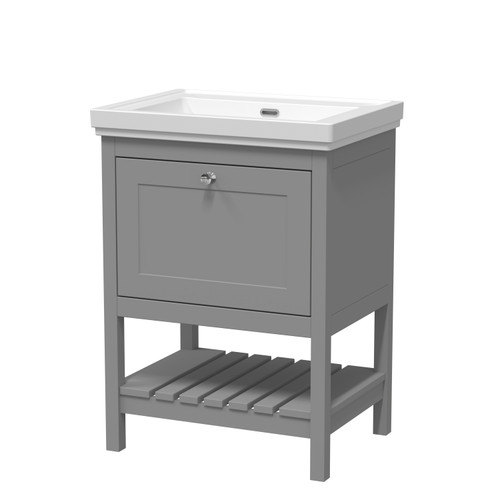 Hudson Reed Bexley Cool Grey 600mm Floor Standing Single Drawer Vanity Unit and Classic Basin without Tap Holes - BEX225H Main Image
