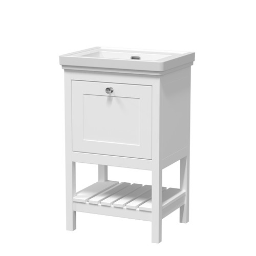 Hudson Reed Bexley Pure White 500mm Floor Standing Single Drawer Vanity Unit and Classic Basin without Tap Holes - BEX123H Main Image
