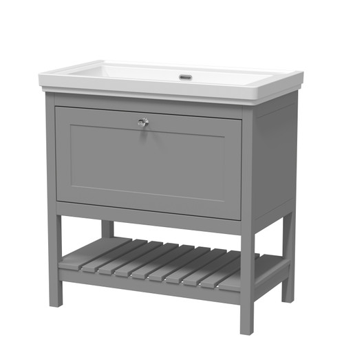 Hudson Reed Bexley Cool Grey 800mm Floor Standing Single Drawer Vanity Unit and Classic Basin without Tap Holes - BEX227H Main Image