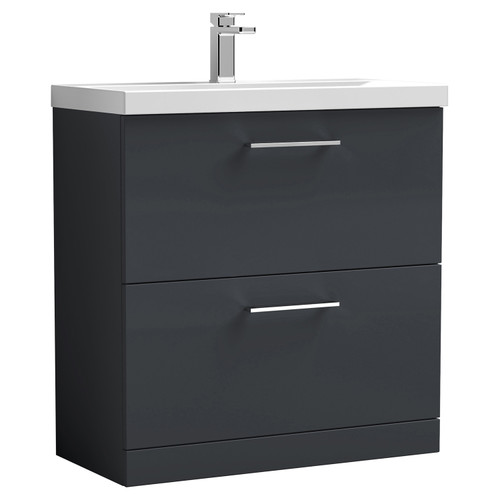 Nuie Arno Soft Black 800mm 2 Drawer Vanity Unit with 50mm Profile Basin - ARN1435D
