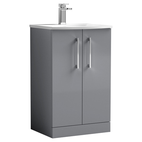 Nuie Arno Satin Grey 500mm 2 Door Vanity Unit with 30mm Profile Curved Basin - ARN2201G