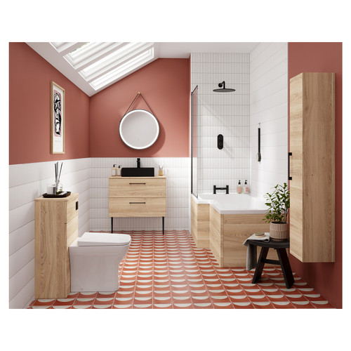 Nuie Arno Bleached Oak 800mm Wall Hung 2 Drawer Vanity Unit with Worktop Aspirational