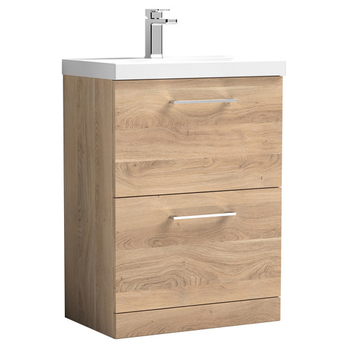Nuie Arno Bleached Oak 600mm 2 Drawer Vanity Unit with 40mm Profile Basin - ARN3033A