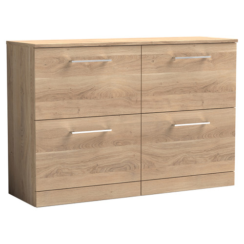 Nuie Arno Bleached Oak 1200mm 4 Drawer Vanity Unit with Worktop - ARN3033W2