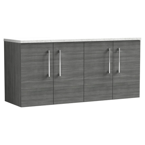 Nuie Arno Anthracite 1200mm Wall Hung 4 Door Vanity Unit with Sparkling White Laminate Worktop - ARN523LSW2