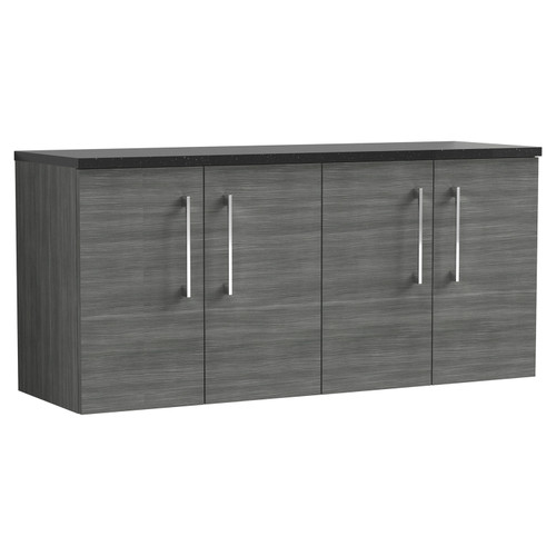 Nuie Arno Anthracite 1200mm Wall Hung 4 Door Vanity Unit with Sparkling Black Laminate Worktop - ARN523LSB2