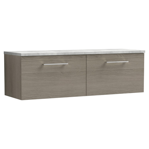 Nuie Arno Solace Oak 1200mm Wall Hung 2 Drawer Vanity Unit with Bellato Grey Laminate Worktop - ARN2522LBG2