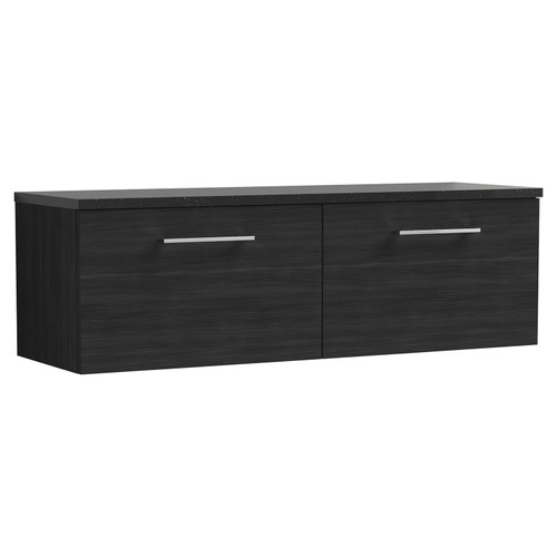 Nuie Arno Charcoal Black 1200mm Wall Hung 2 Drawer Vanity Unit with Sparkling Black Laminate Worktop - ARN622LSB2