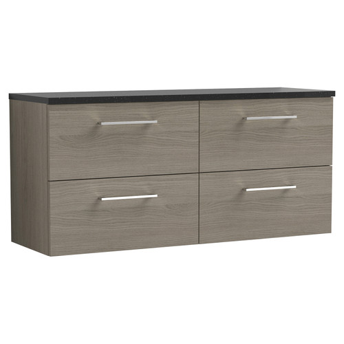 Nuie Arno Solace Oak 1200mm Wall Hung 4 Drawer Vanity Unit with Sparkling Black Laminate Worktop - ARN2524LSB2