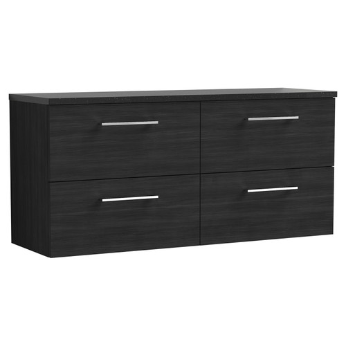 Nuie Arno Charcoal Black 1200mm Wall Hung 4 Drawer Vanity Unit with Sparkling Black Laminate Worktop - ARN624LSB2