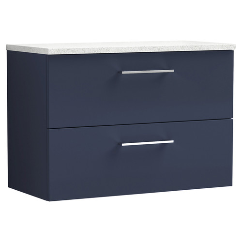 Nuie Arno Midnight Blue 800mm Wall Hung 2 Drawer Vanity Unit with Sparkling White Laminate Worktop - ARN2926LSW
