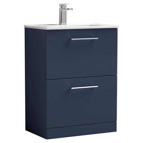 Nuie Arno Midnight Blue 600mm 2 Drawer Vanity Unit with 18mm Profile Basin - ARN2933B