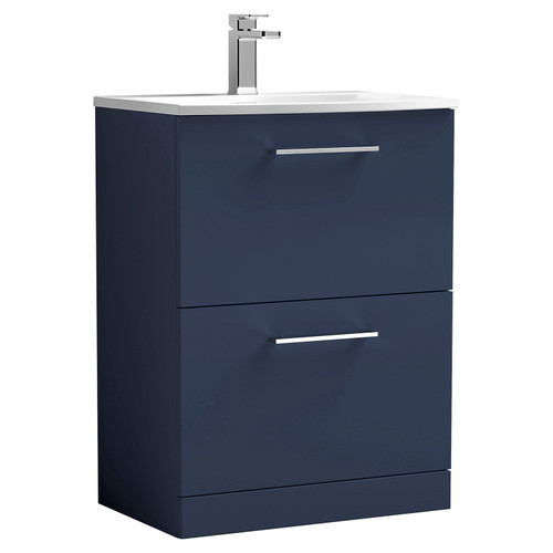 Nuie Arno Midnight Blue 600mm 2 Drawer Vanity Unit with 30mm Profile Curved Basin - ARN2933G