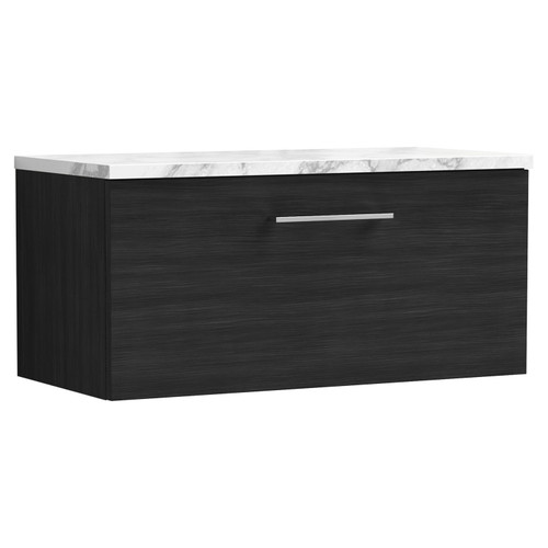 Nuie Arno Charcoal Black 800mm Wall Hung Single Drawer Vanity Unit with Matt Carrera Marble Laminate Worktop - ARN625LCM