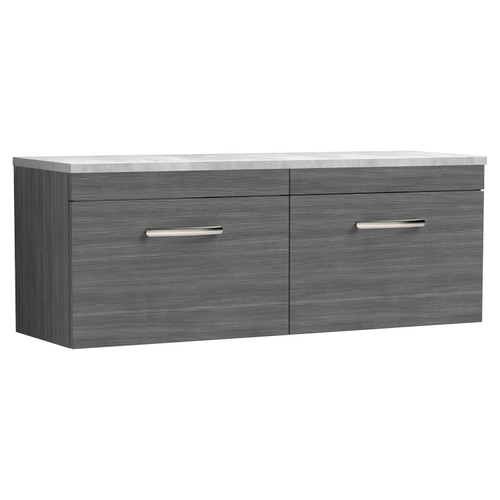 Nuie Athena Anthracite 1200mm Wall Hung 2 Drawer Vanity Unit with Bellato Grey Laminate Worktop - ATH039LBG2