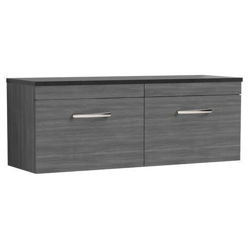 Nuie Athena Anthracite 1200mm Wall Hung 2 Drawer Vanity Unit with Sparkling Black Laminate Worktop - ATH039LSB2