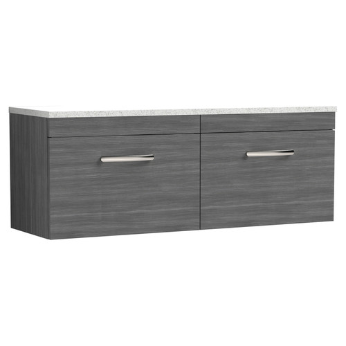 Nuie Athena Anthracite 1200mm Wall Hung 2 Drawer Vanity Unit with Sparkling White Laminate Worktop - ATH039LSW2