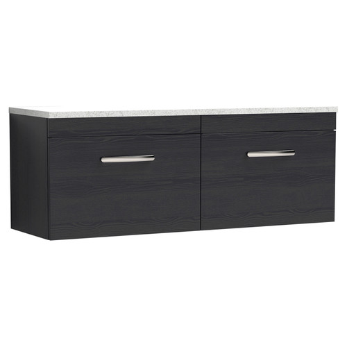 Nuie Athena Charcoal Black 1200mm Wall Hung 2 Drawer Vanity Unit with Sparkling White Laminate Worktop - ATH040LSW2