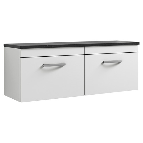 Nuie Athena Gloss White 1200mm Wall Hung 2 Drawer Vanity Unit with Sparkling Black Laminate Worktop - ATH041LSB2