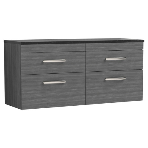 Nuie Athena Anthracite 1200mm Wall Hung 4 Drawer Vanity Unit with Sparkling Black Laminate Worktop - ATH046LSB2