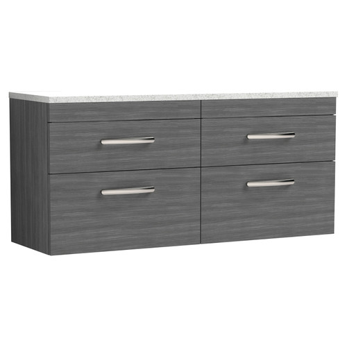 Nuie Athena Anthracite 1200mm Wall Hung 4 Drawer Vanity Unit with Sparkling White Laminate Worktop - ATH046LSW2