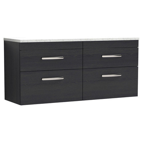 Nuie Athena Charcoal Black 1200mm Wall Hung 4 Drawer Vanity Unit with Sparkling White Laminate Worktop - ATH047LSW2