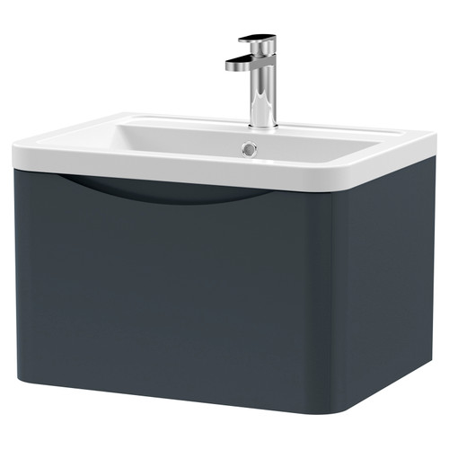 Nuie Lunar Soft Black 600mm Single Drawer Wall Hung Vanity Unit and Ceramic Basin with 1 Tap Hole - LUN1405A