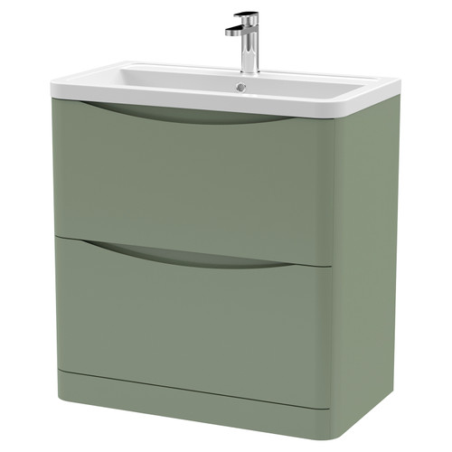 Nuie Lunar Satin Green 800mm 2 Drawer Floor Standing Vanity Unit and Ceramic Basin with 1 Tap Hole - LUN803A