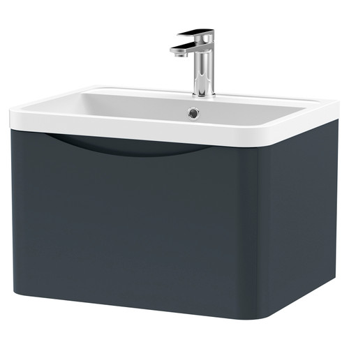 Nuie Lunar Soft Black 600mm Single Drawer Wall Hung Vanity Unit and Polymarble Basin with 1 Tap Hole - LUN1405