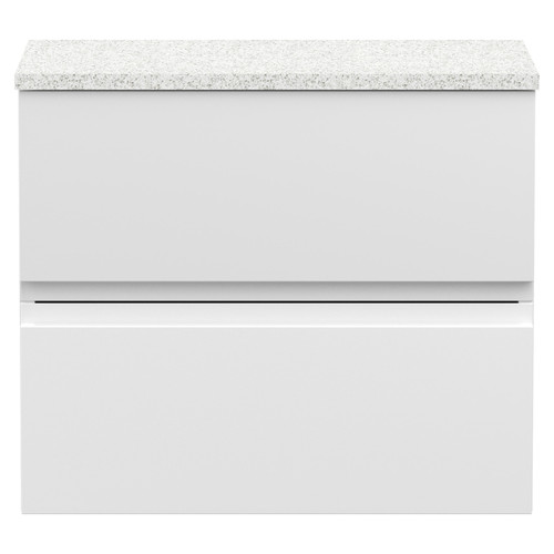 Hudson Reed Urban Satin White 600mm Wall Hung 2 Drawer Unit with Matt Carrera Marble Laminate Worktop - URB104LCM