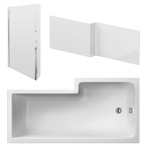 Nuie 1800mm x 850mm Left Hand Square Shower Bath with Screen and Front Panel - SBATH15