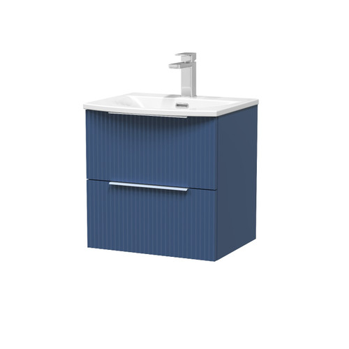 Hudson Reed Fluted Satin Blue 500mm Wall Hung 2 Drawer Vanity Unit with 30mm Profile Curved Basin - DFF392G