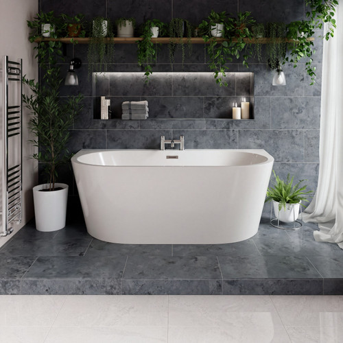 Georgia 1700mm x 800mm Round Double Ended Freestanding Back to Wall Bath with Tap Ledge Lifestyle Image