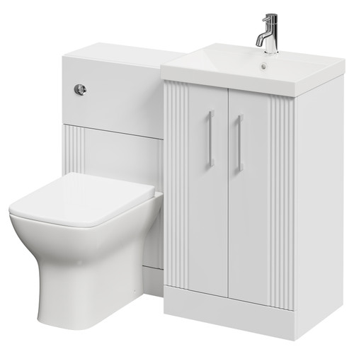 Avant Satin White 1000mm Floor Standing Vanity Unit Toilet Suite with Slim Edge 1 Tap Hole Basin and 2 Doors with Polished Chrome Handles Right Hand View