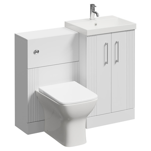 Avant Satin White 1000mm Floor Standing Vanity Unit Toilet Suite with Slim Edge 1 Tap Hole Basin and 2 Doors with Polished Chrome Handles Left Hand View