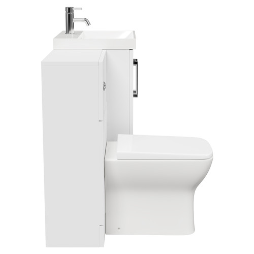 Avant Satin White 1000mm Floor Standing Vanity Unit Toilet Suite with Slim Edge 1 Tap Hole Basin and 2 Doors with Polished Chrome Handles Side View