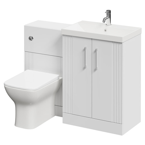 Avant Satin White 1100mm Floor Standing Vanity Unit Toilet Suite with Slim Edge 1 Tap Hole Basin and 2 Doors with Polished Chrome Handles Right Hand View