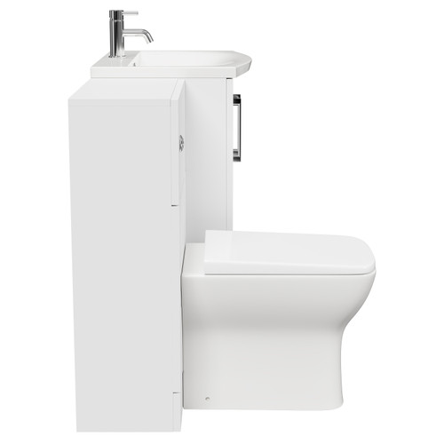Avant Satin White 1100mm Floor Standing Vanity Unit Toilet Suite with Curved 1 Tap Hole Basin and 2 Doors with Polished Chrome Handles Side View