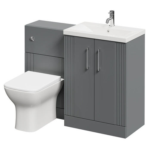 Avant Satin Grey 1100mm Floor Standing Vanity Unit Toilet Suite with 1 Tap Hole Basin and 2 Doors with Polished Chrome Handles Right Hand View