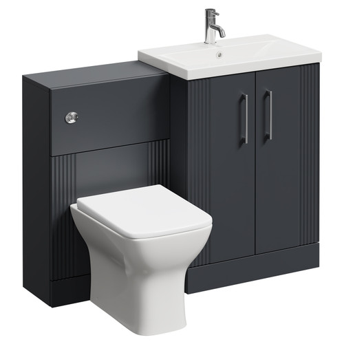 Avant Satin Anthracite 1100mm Floor Standing Vanity Unit Toilet Suite with 1 Tap Hole Basin and 2 Doors with Polished Chrome Handles Left Hand View