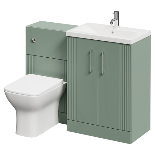 Avant Satin Green 1100mm Floor Standing Vanity Unit Toilet Suite with 1 Tap Hole Basin and 2 Doors with Polished Chrome Handles Right Hand View