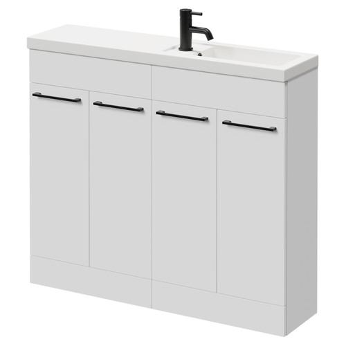Napoli Combination Gloss White 1000mm Floor Standing Vanity Unit with Slimline 1 Tap Hole Basin and 4 Doors with Matt Black Handles Right Hand View