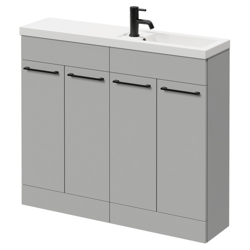 Napoli Combination Gloss Grey Pearl 1000mm Floor Standing Vanity Unit with Slimline 1 Tap Hole Basin and 4 Doors with Matt Black Handles Right Hand View
